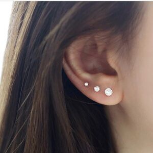 Solid 14k Gold Solitaire CZ Flat Back Stud Earring